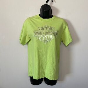 Harley Davidson Y2K Neon Lime Green Alabama Graphic Tee Shirt Size Small
